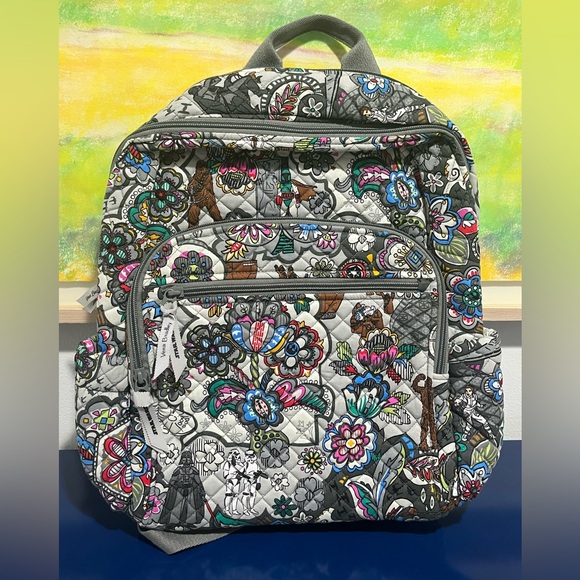 Vera Bradley Star Wars Backpack Campus Disney Far Far Away Gray Black Fabric NEW - Picture 1 of 12